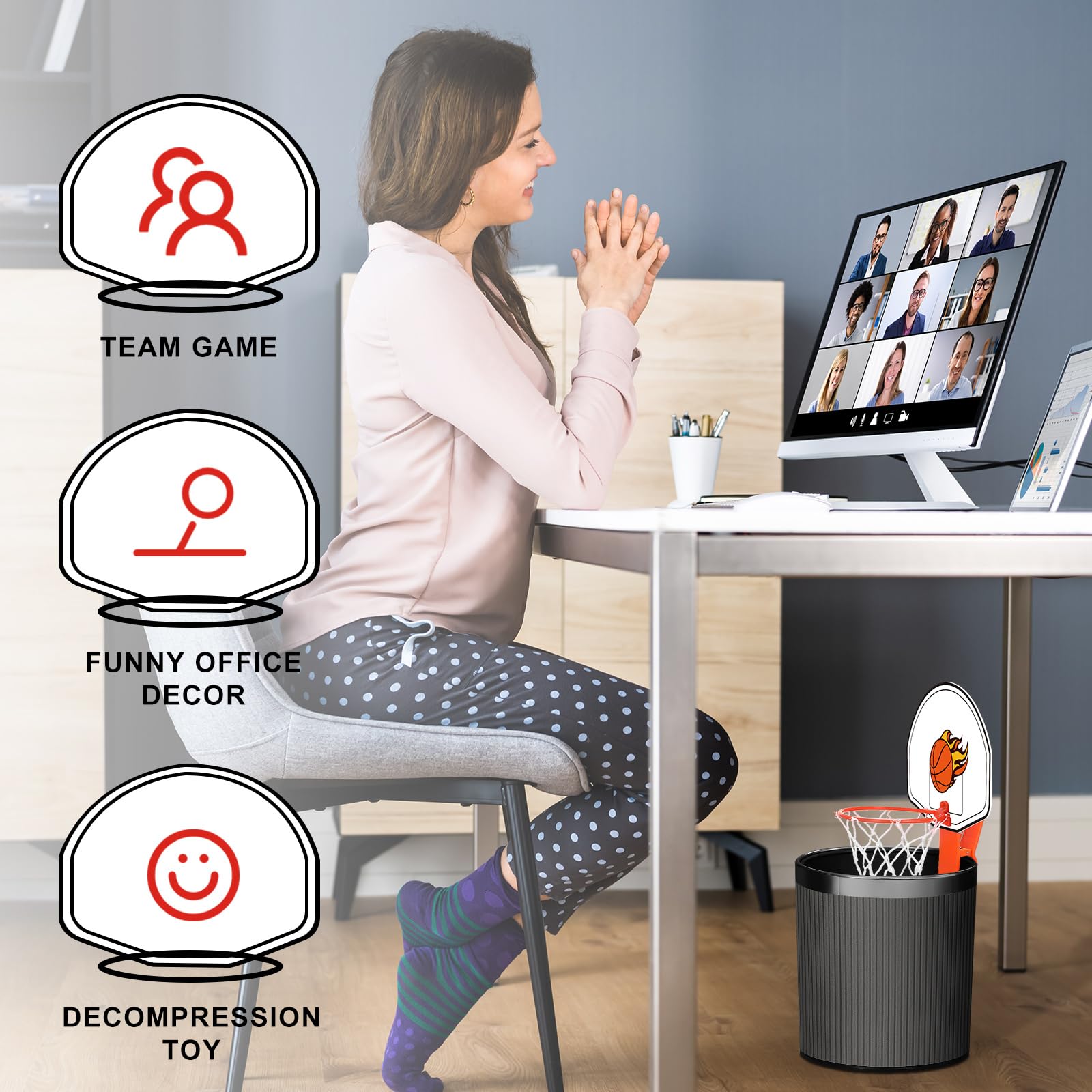 Honoson trash can clip-on hoop attached to surface for neat play.