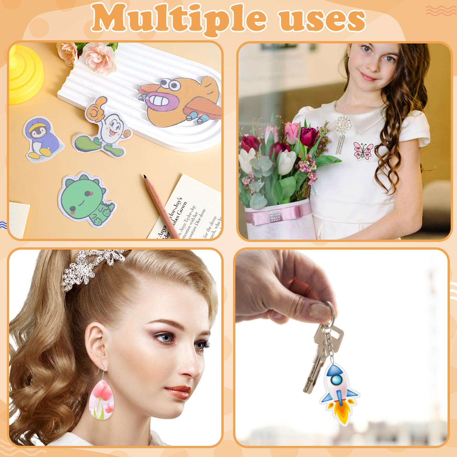 After baking, final pieces are smaller and thicker for durable keychains.