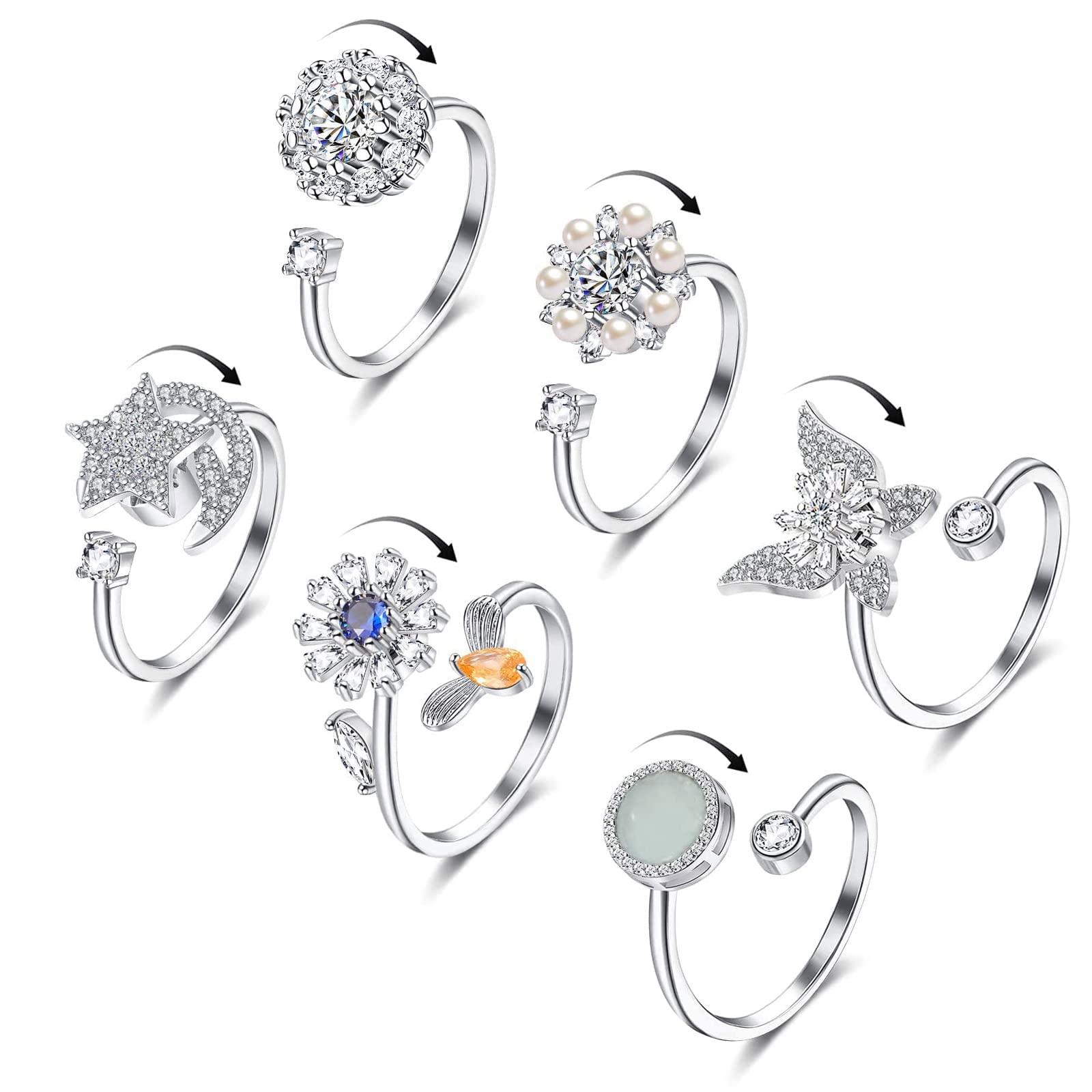 Honsny butterfly anxiety ring with spinning top for fidget relief during work