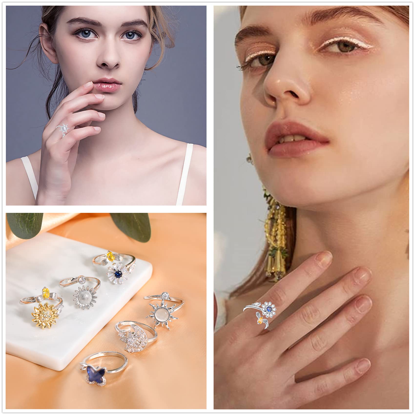 Honsny fidget ring with star and moon spin for versatile wear and focus.