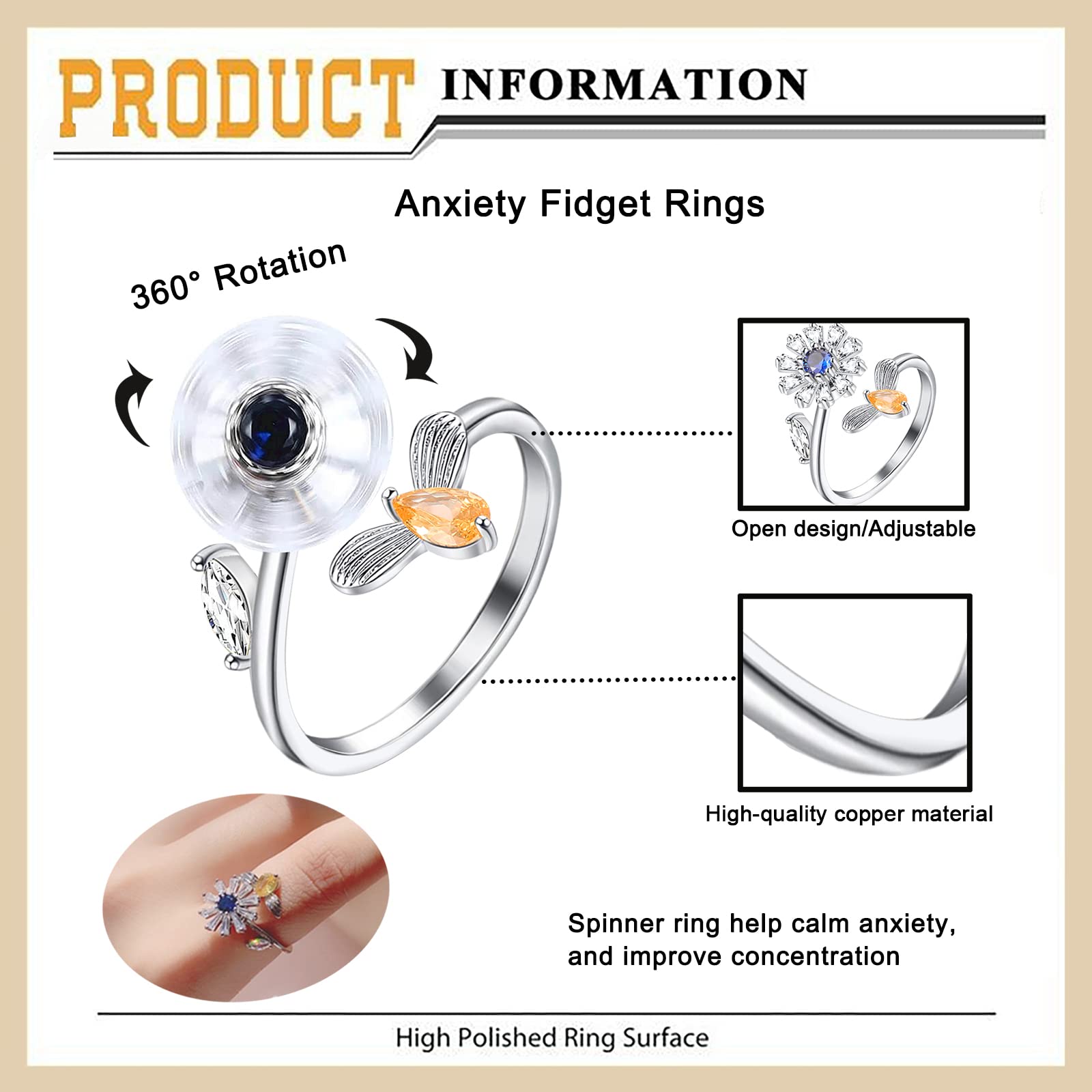 Honsny flower bee beads ring blends style with tactile focus