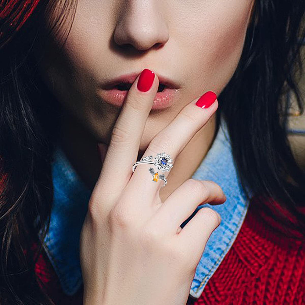 Honsny moon star spinner ring with smooth rotation for calming focus on-demand