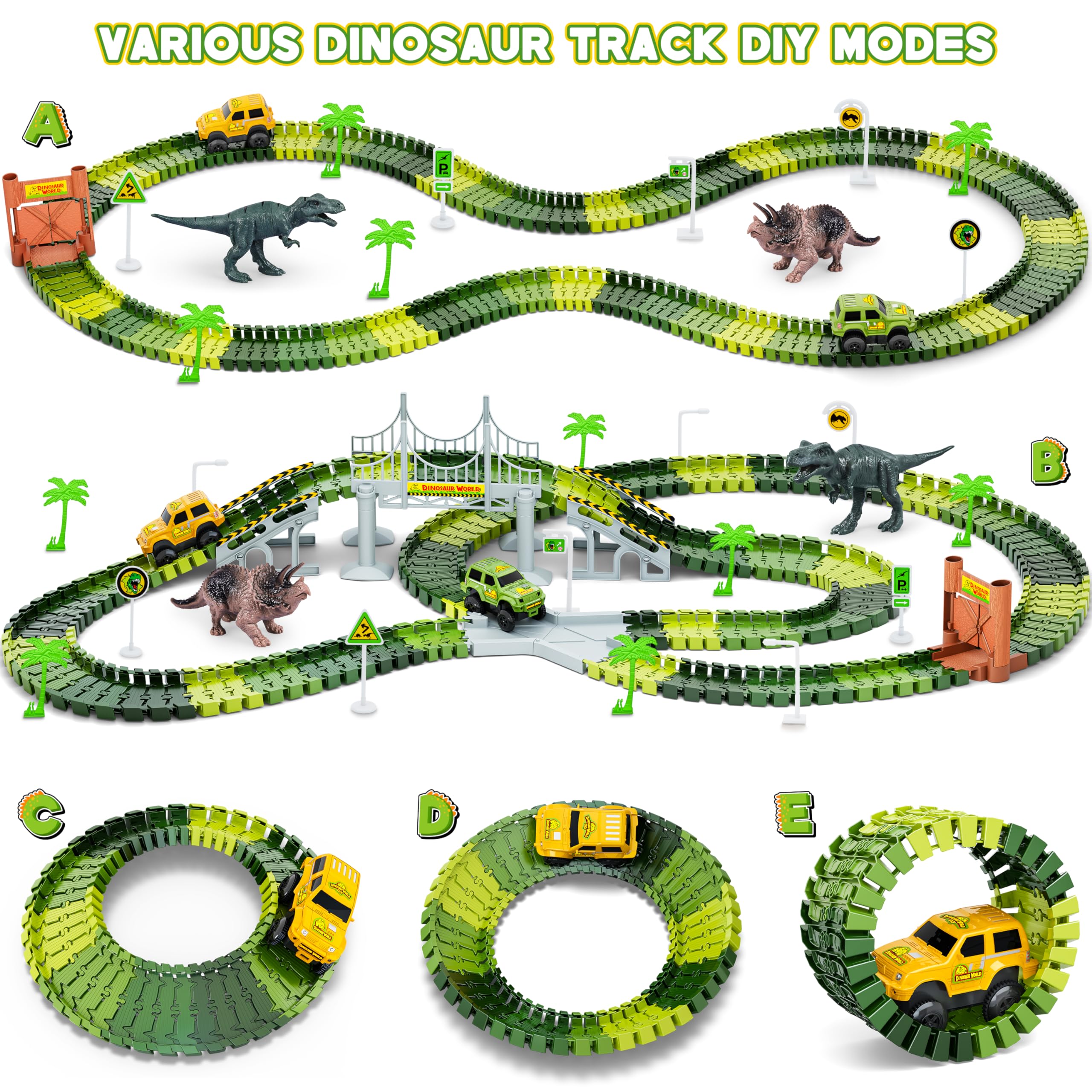 Hony Dinosaur Tracks two dinosaurs and two rack cars boost play variety