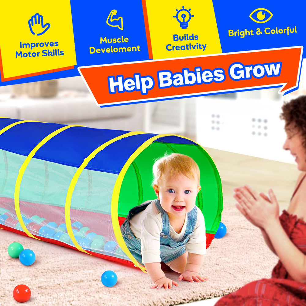 Hoohtoot pop-up baby play tunnel showing easy setup for quick play sessions.