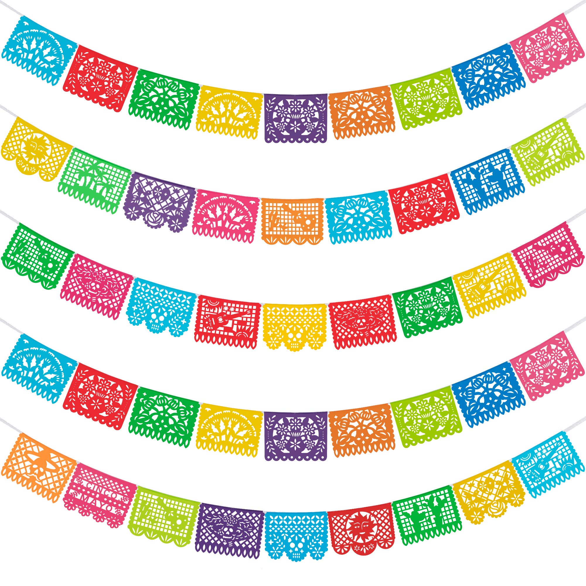HOOJO 82ft Mexican party banners with 12 patterns for festive decor.