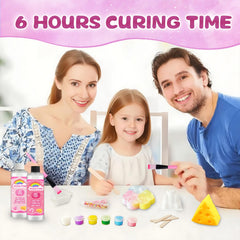 HOOLYUK Taba Squishy Kit making process: mix, pour, cure for satisfying DIY fun.