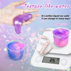 HOOLYUK unicorn slime texture close-up highlights ultra-soft, non-sticky consistency.