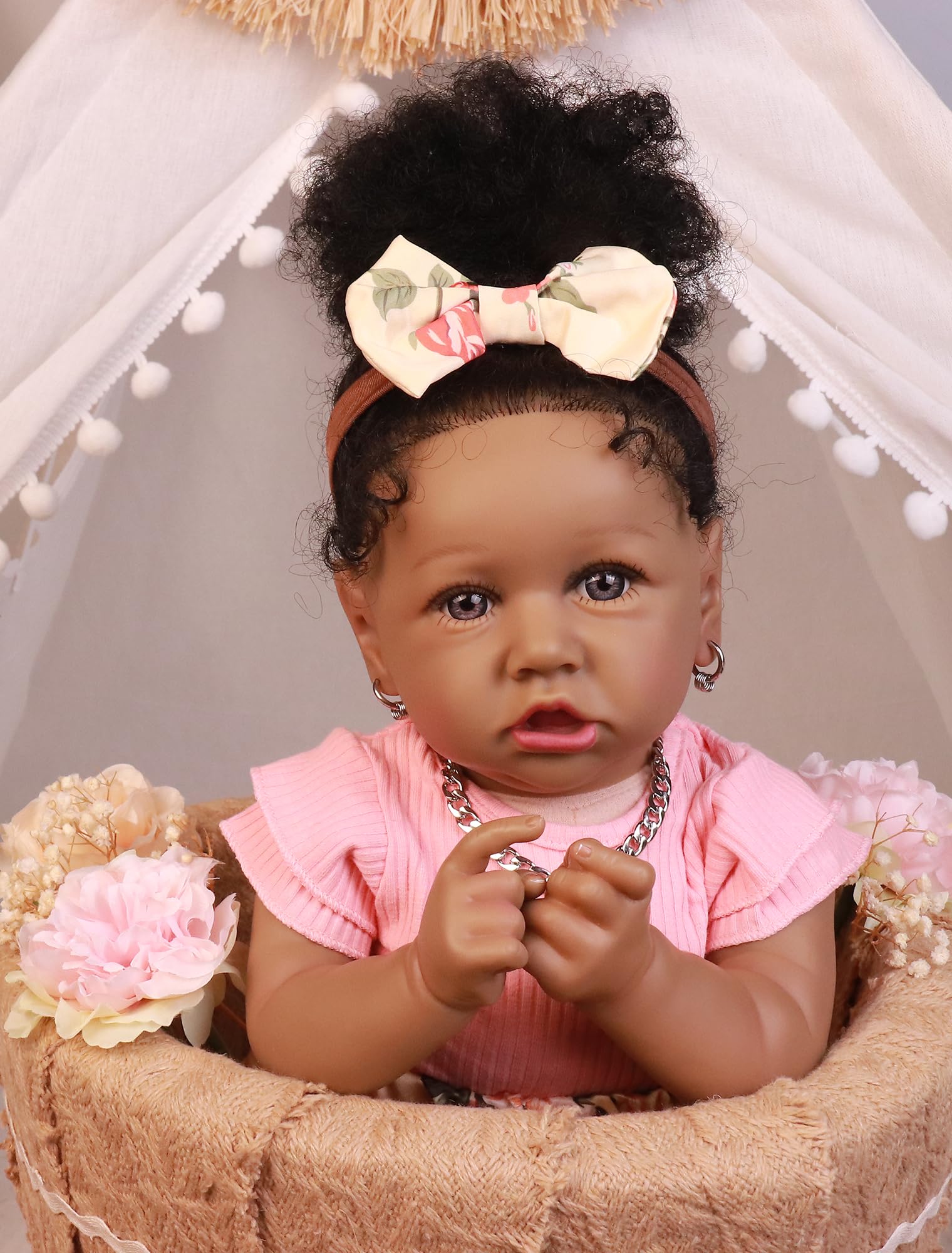 HOOMAI lifelike reborn doll, 22-8 inch size, soft weighted body for real baby feel and cuddling.