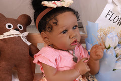 HOOMAI lifelike reborn doll with hand-rooted black hair for realism and styling fun.