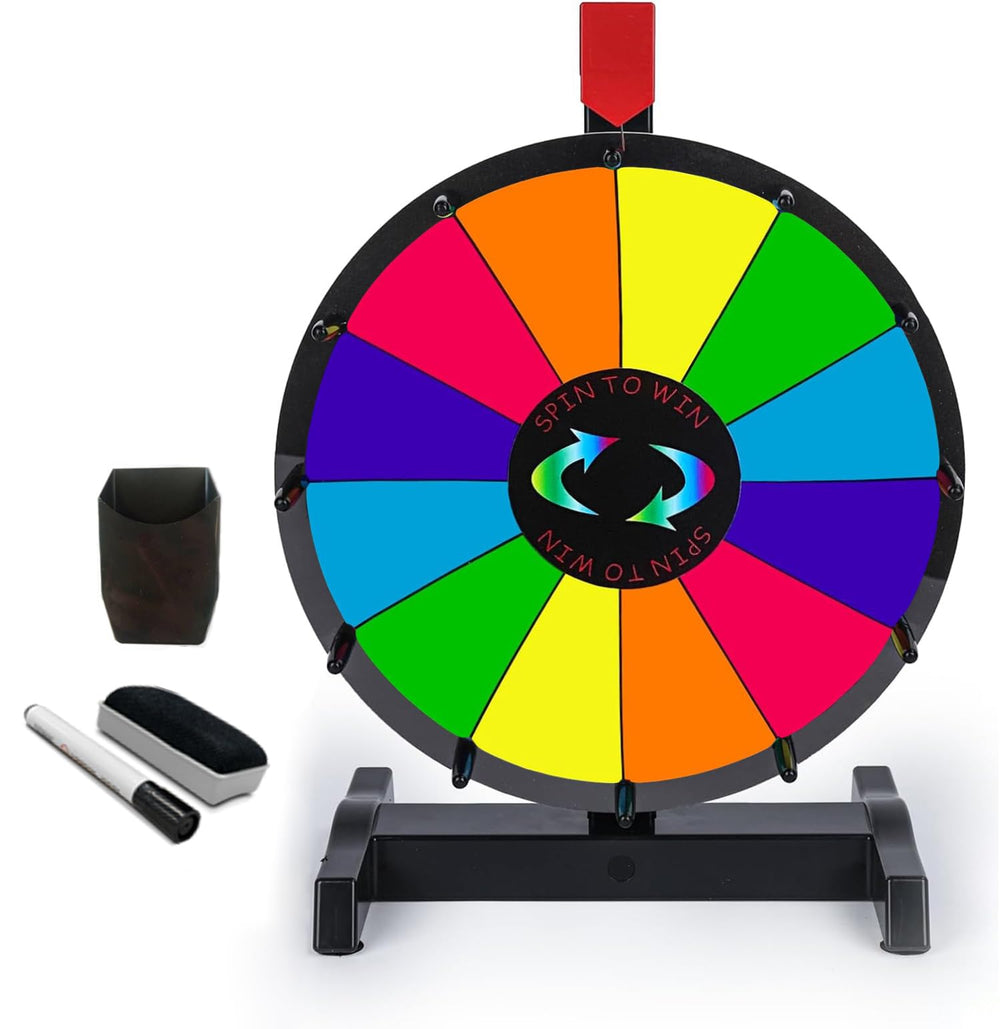 Hooomyai prize wheel on a tabletop with 12 color slots for customizable rewards.