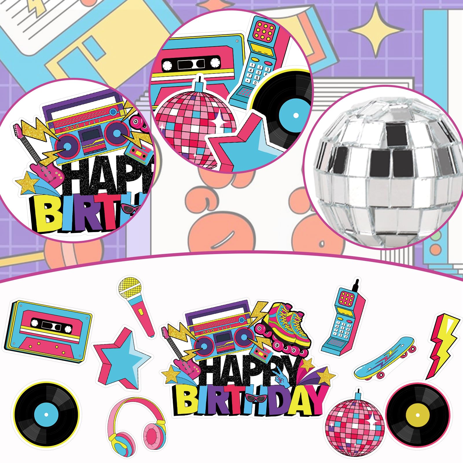 Hooqict 80s disco ball cake topper glitters on treats.