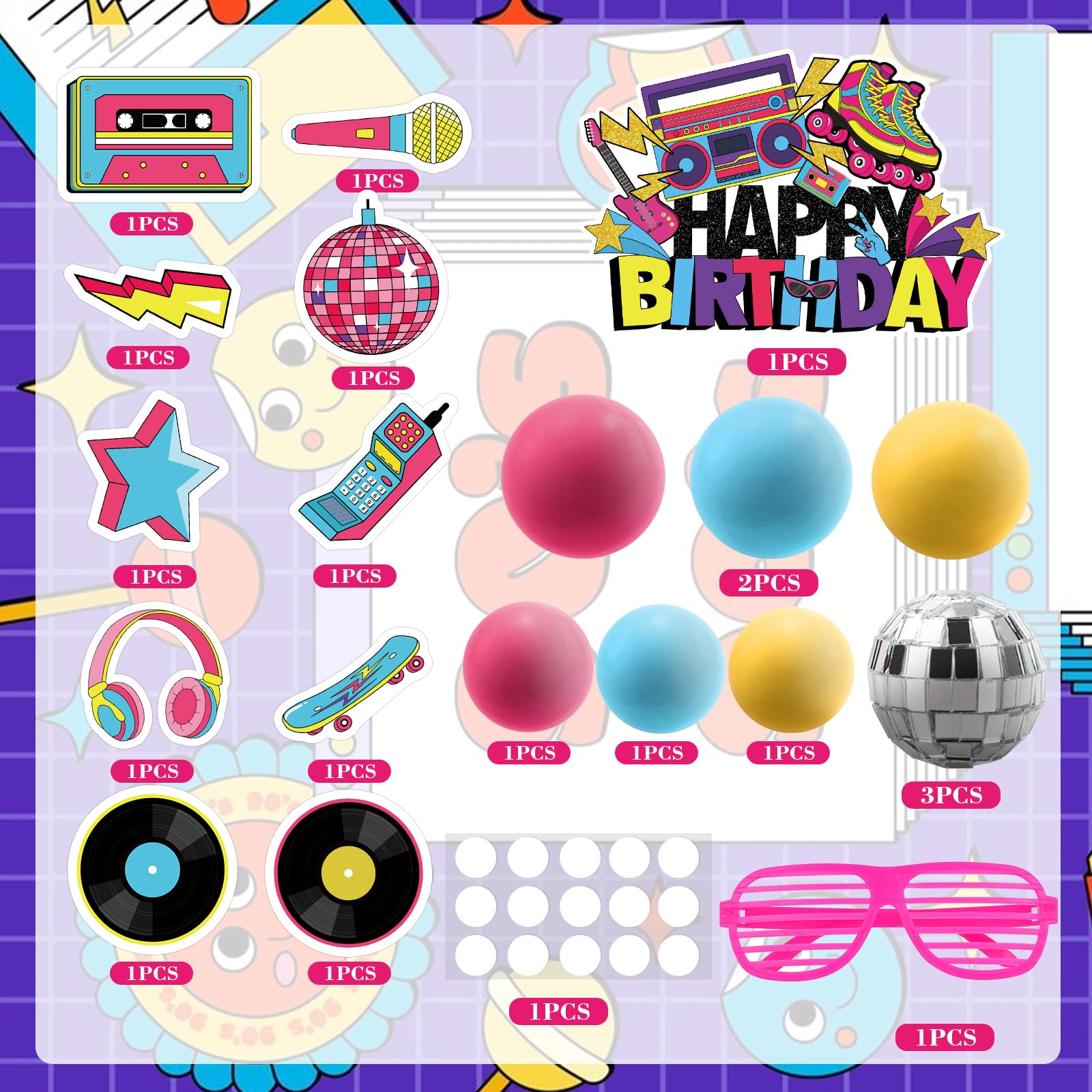 Hooqict 80s glasses cake topper for a cool retro party vibe.