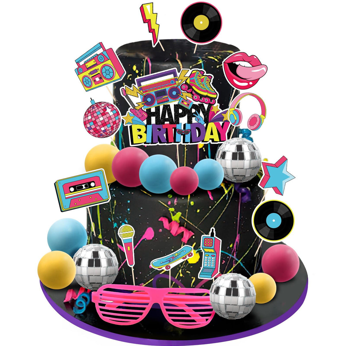 Hooqict 80s happy birthday cake topper adds retro flair to celebration desserts.