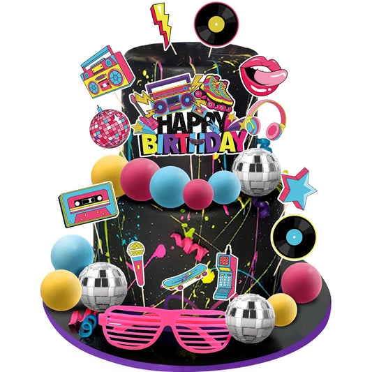 Hooqict 80s happy birthday cake topper adds retro flair to celebration desserts.