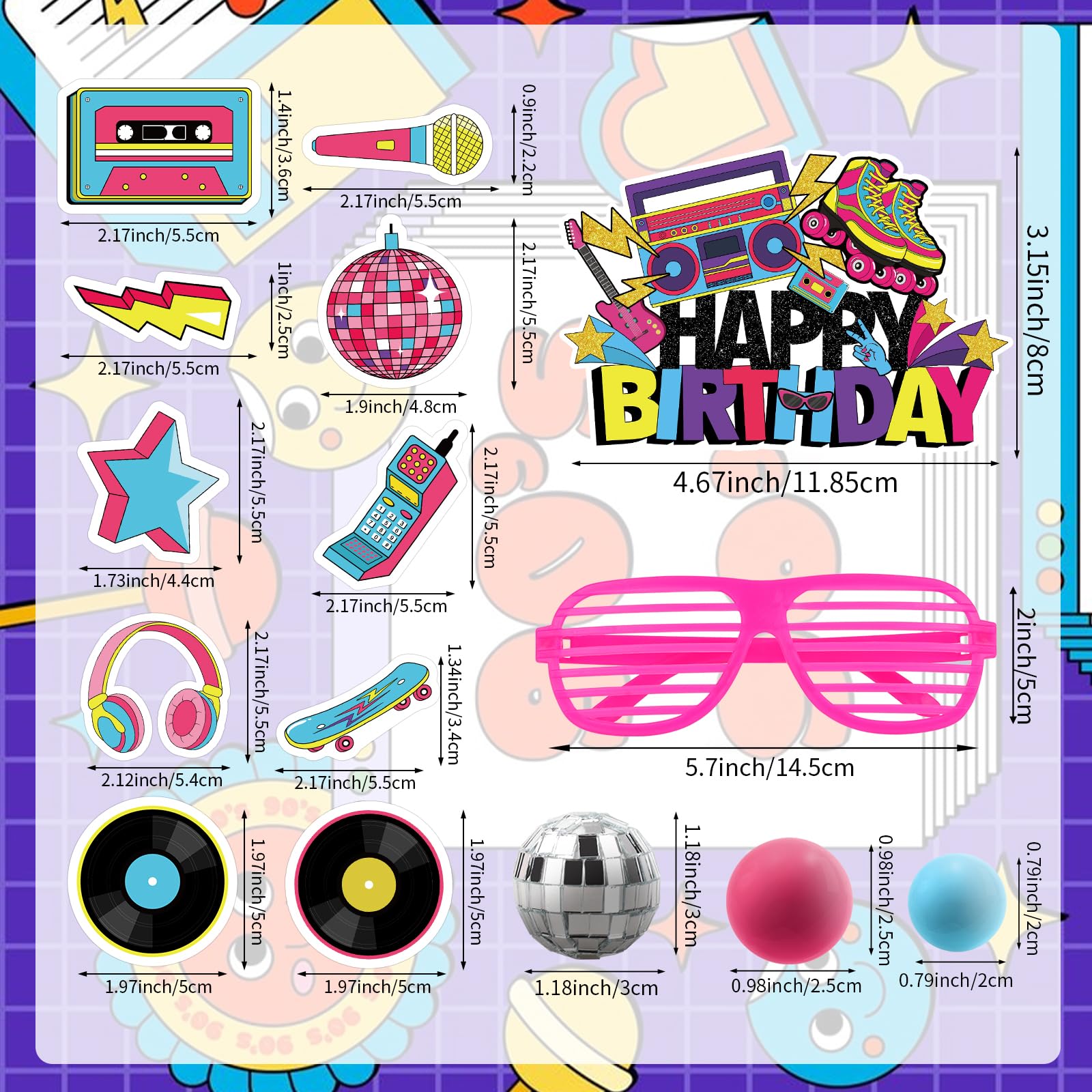 Hooqict 80s skateboard cake topper brings street-style flair.