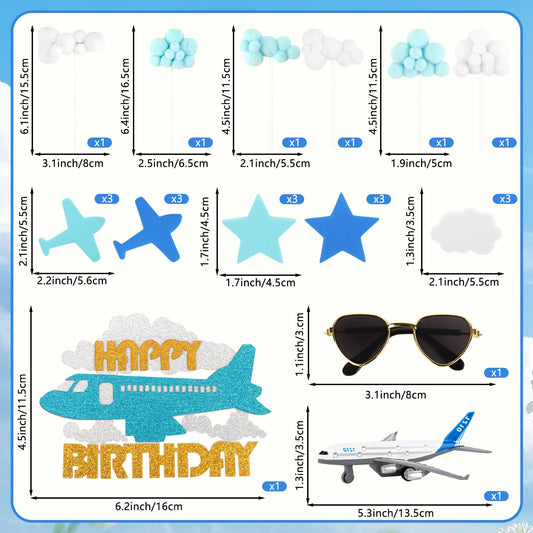 Hooqict blue and white cloud airplane topper enhances cupcake presentation.