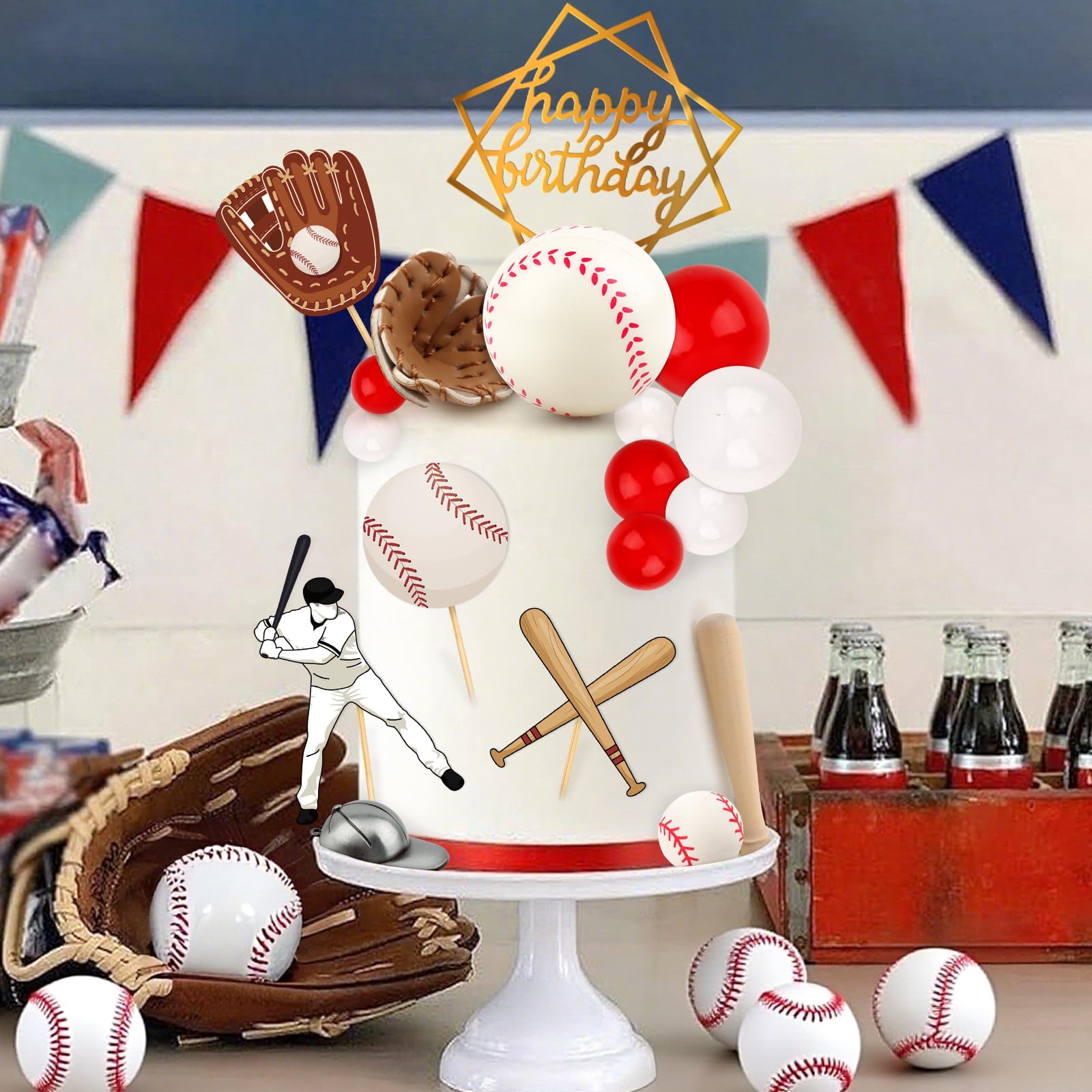 Hooqict happy birthday topper signals celebration with classic baseball styling.