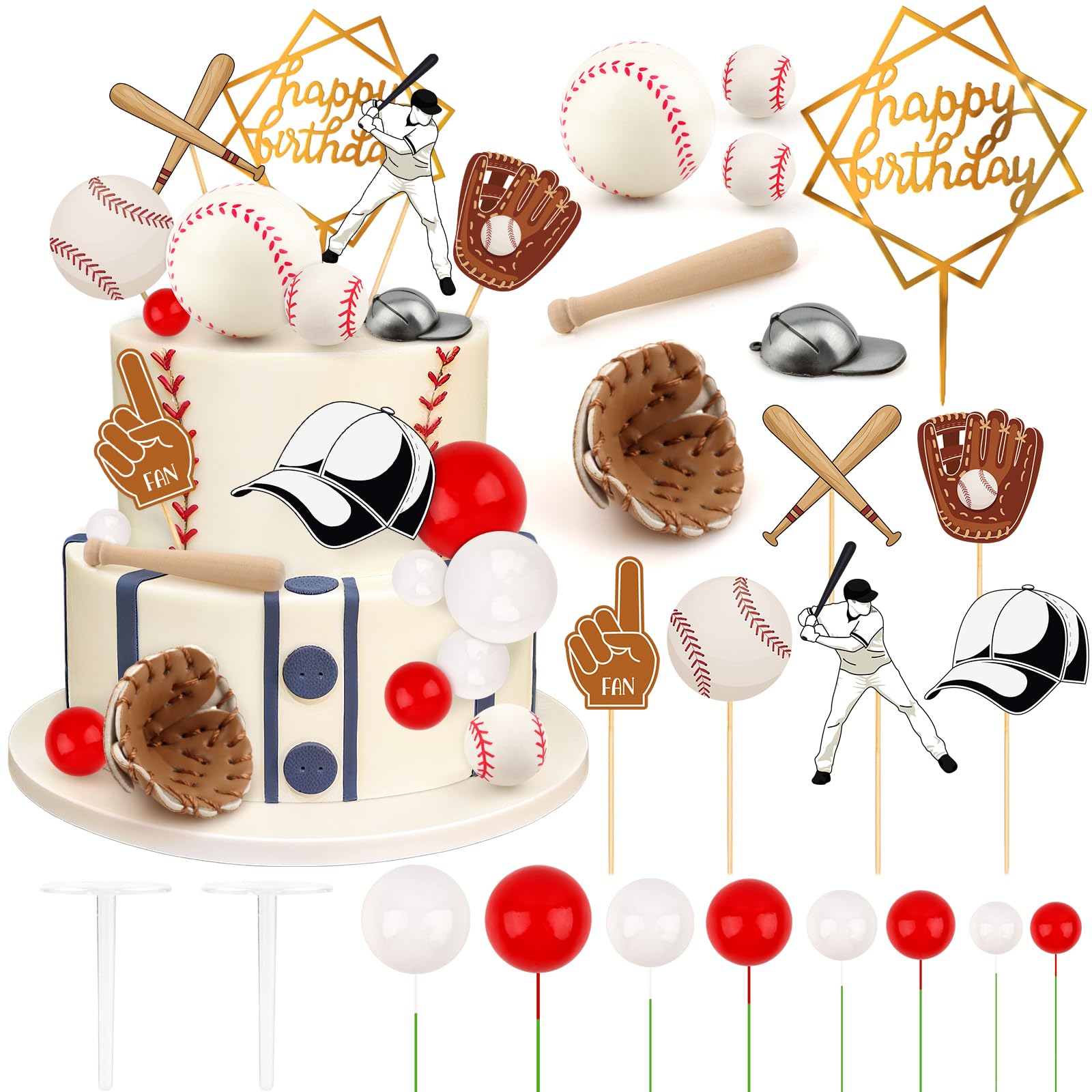 Hooqict mini baseball topper enhances cake decoration with vivid color and festive sports flair.