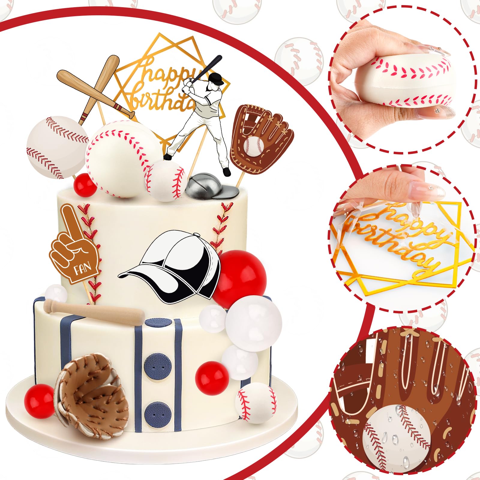Hooqict cupcake toppers complete the display with coordinated baseball motifs.