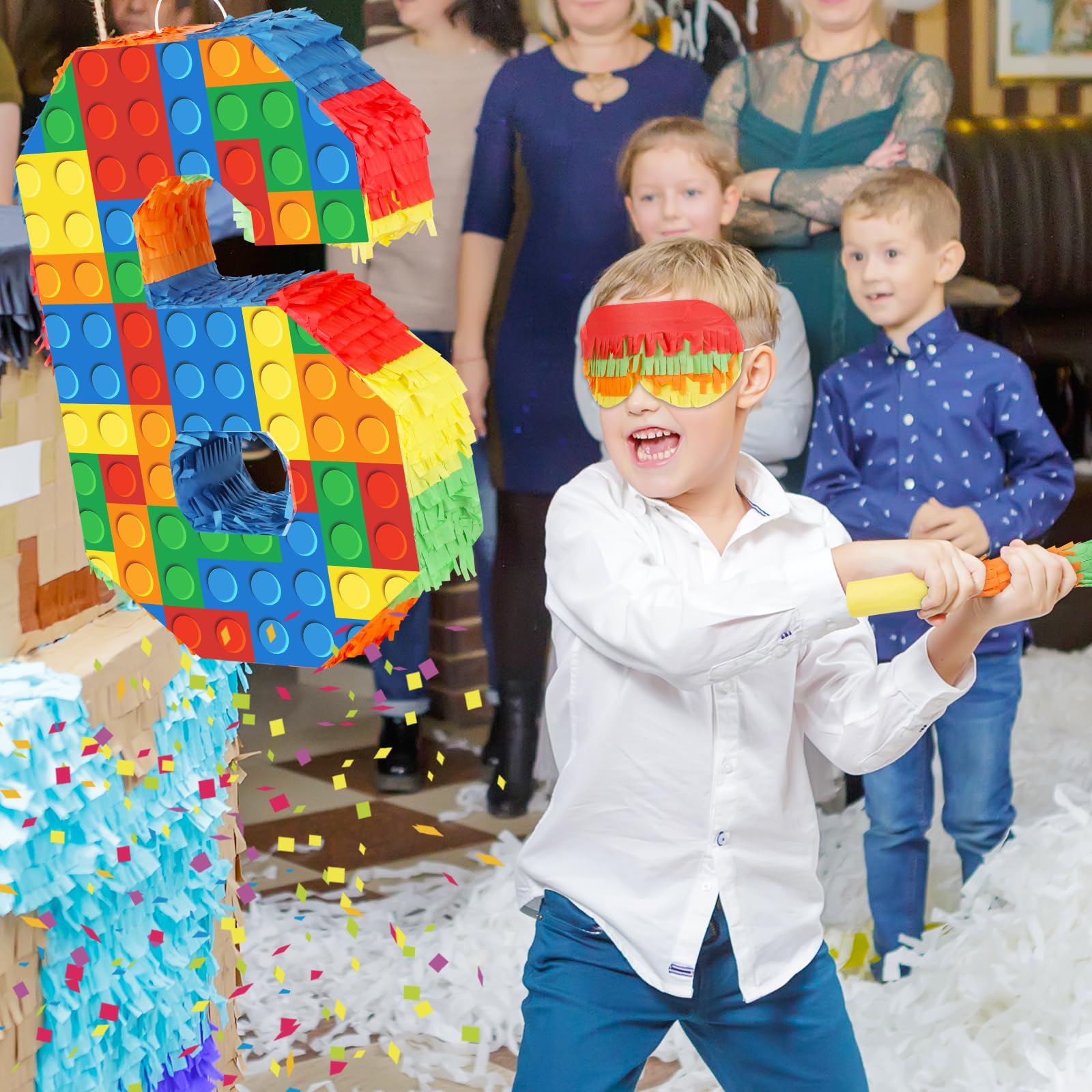 Hooqict building blocks pinata blindfold close-up enhances interactive play at parties.
