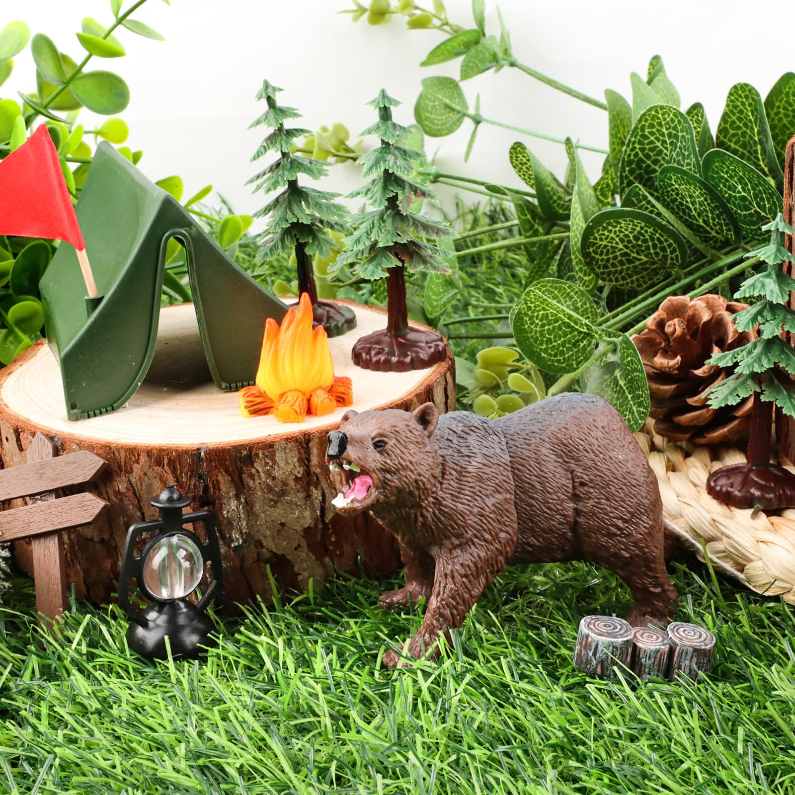 Hooqict camping cake toppers campfire creates cozy camp vibe on desserts.