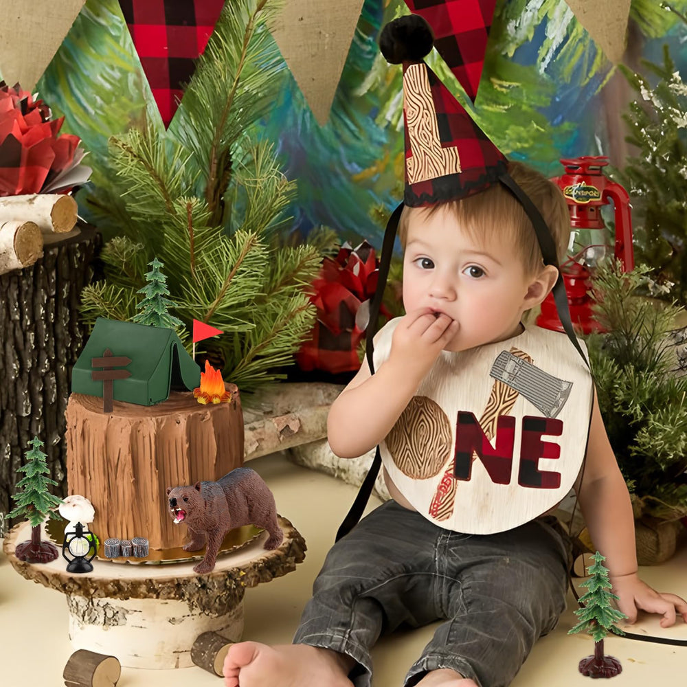 Hooqict camping cake toppers camping sign guides theme for forest party desserts.