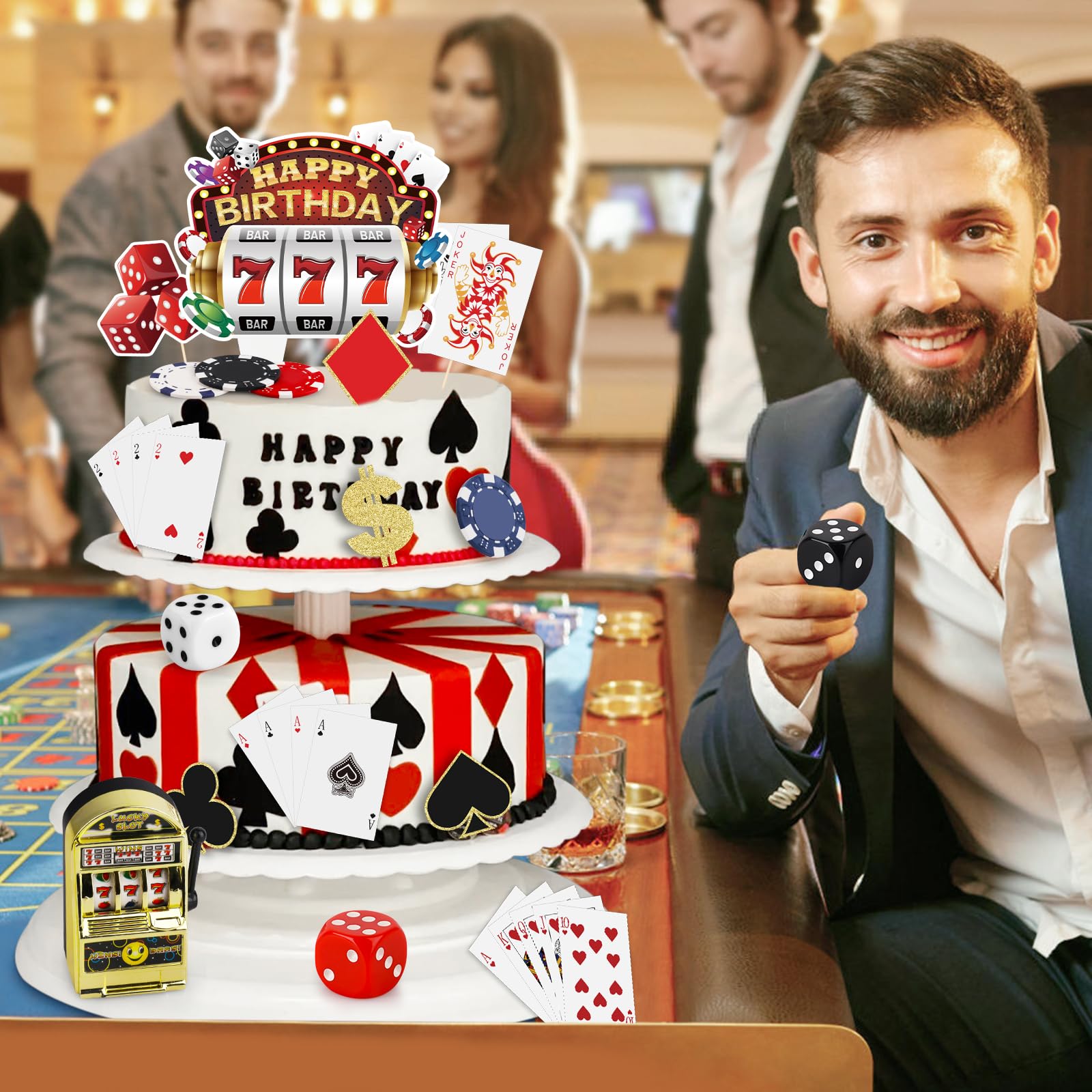 Hooqict casino cupcake toppers elevate the dessert table for a gaming night