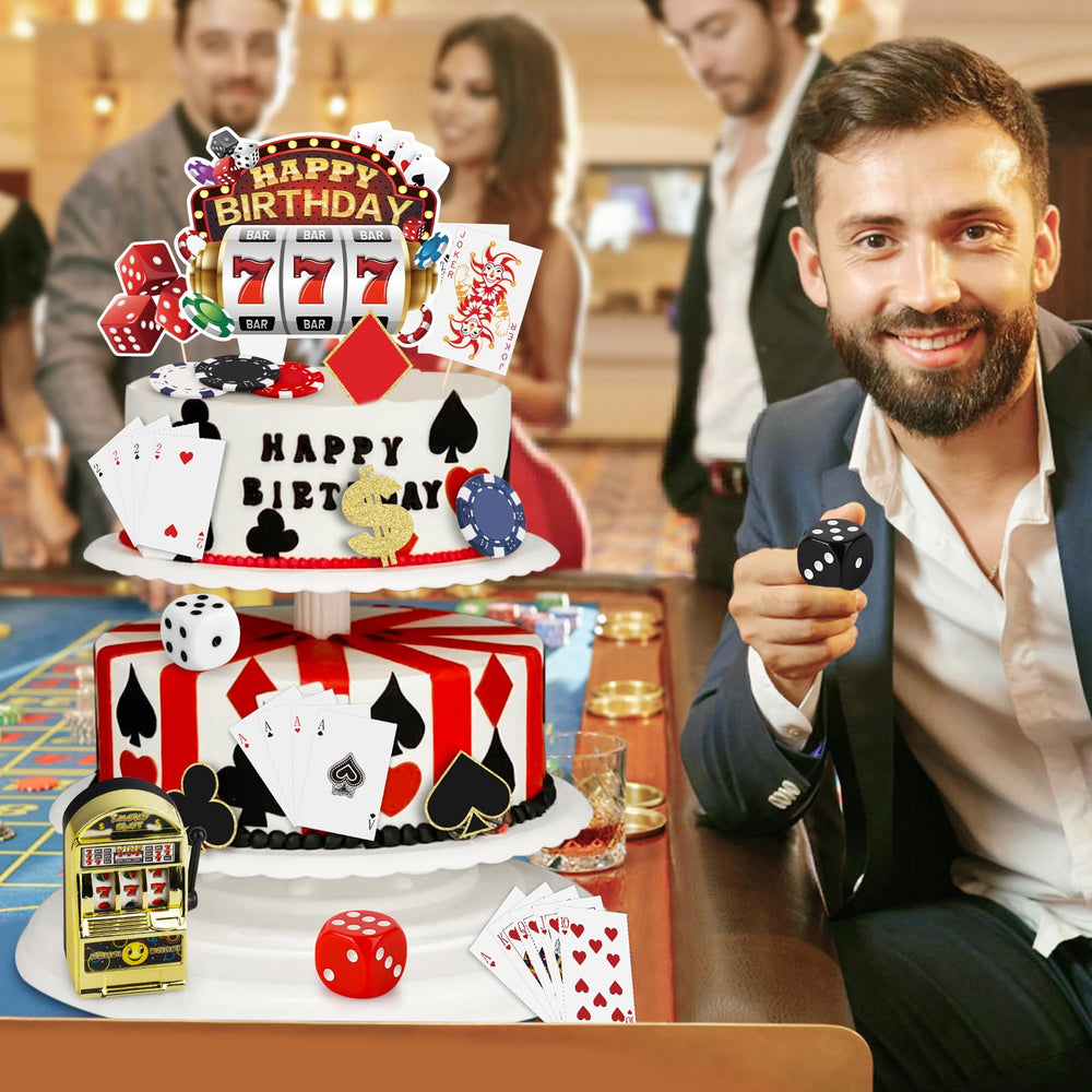 Hooqict casino cupcake toppers elevate the dessert table for a gaming night