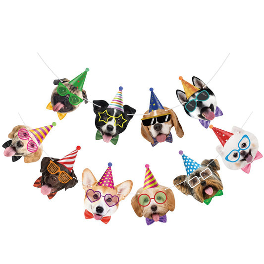 Hooqict dog birthday banner face surprise, eye-catching decoration for birthday celebrations
