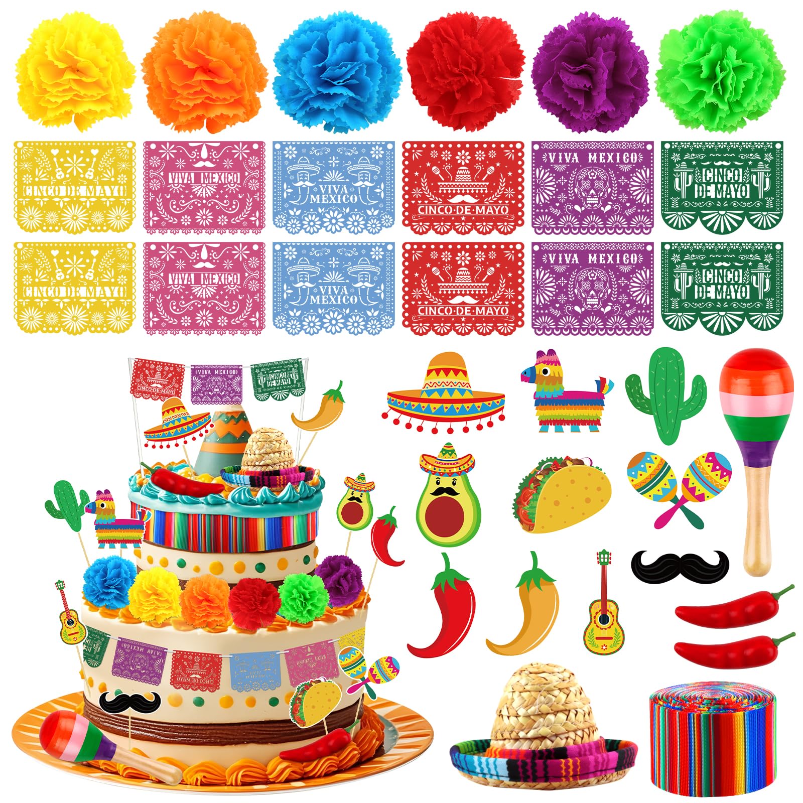 Hooqict fiesta papel picado banner topper for Cinco de Mayo desserts and celebrations