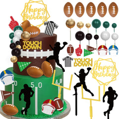 Hooqict football cake toppers 28-piece set for decorating football-themed birthday cakes