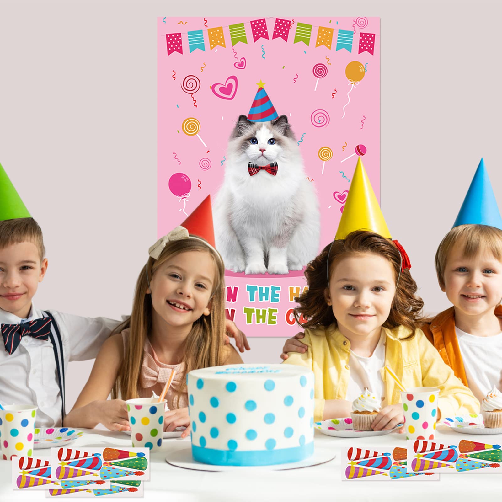 Hooqict kids enjoy a cat-themed party game outdoors with friends.