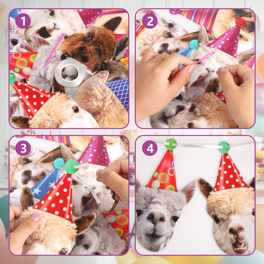 Hooqict llama banner durable cardstock supports long-lasting safari decor.