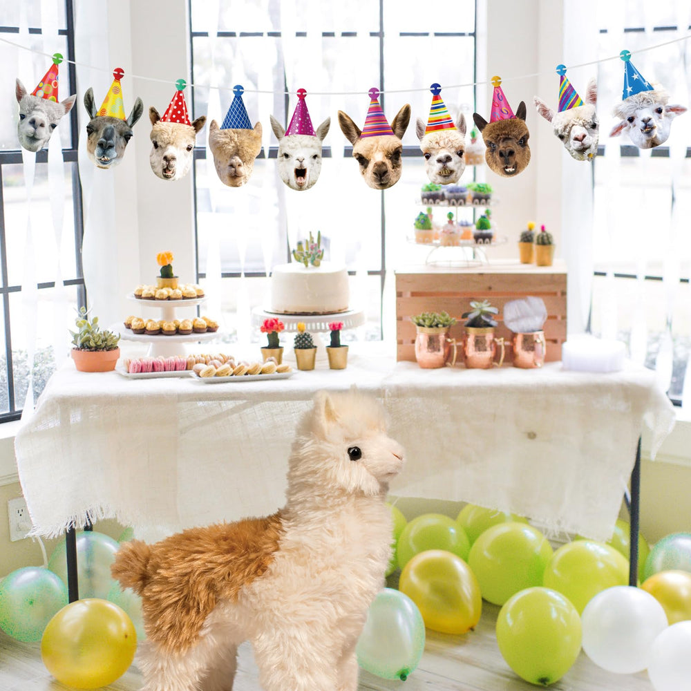 Hooqict llama banner fireplace mantle setup creates a cute focal point.