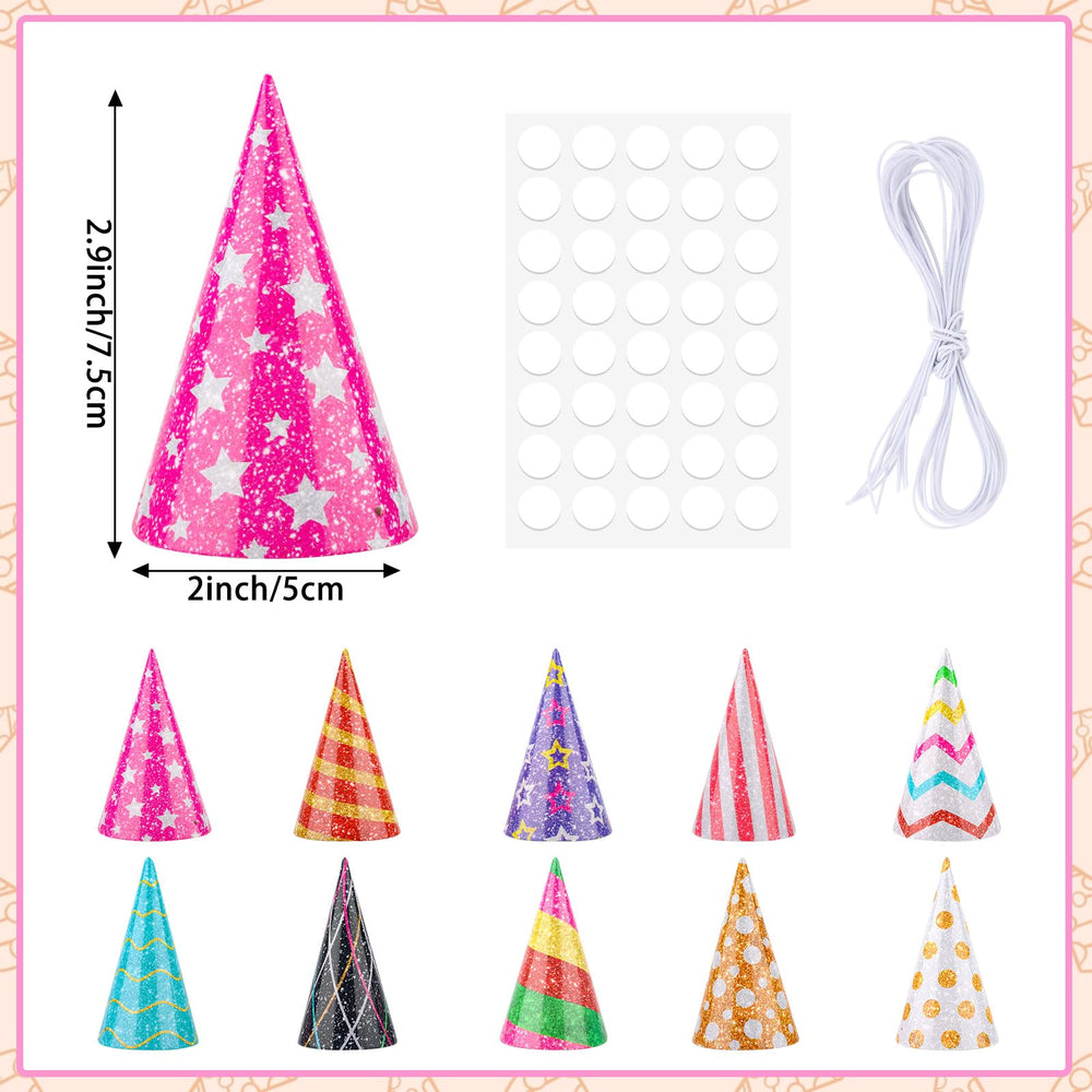 Hooqict mini party hats close-up shows clear printing and vibrant colors