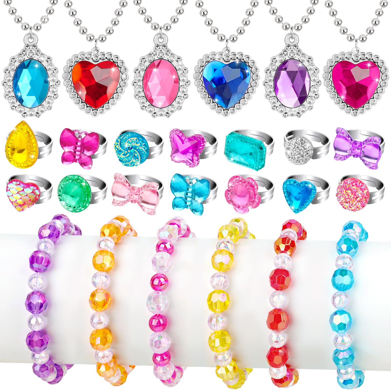 Hooqict princess dress up necklaces with glitter accents for imaginative play.