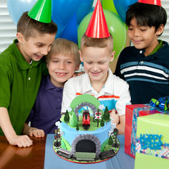 Hooqict railroad crossing sign topper creates a standout centerpiece for the table.