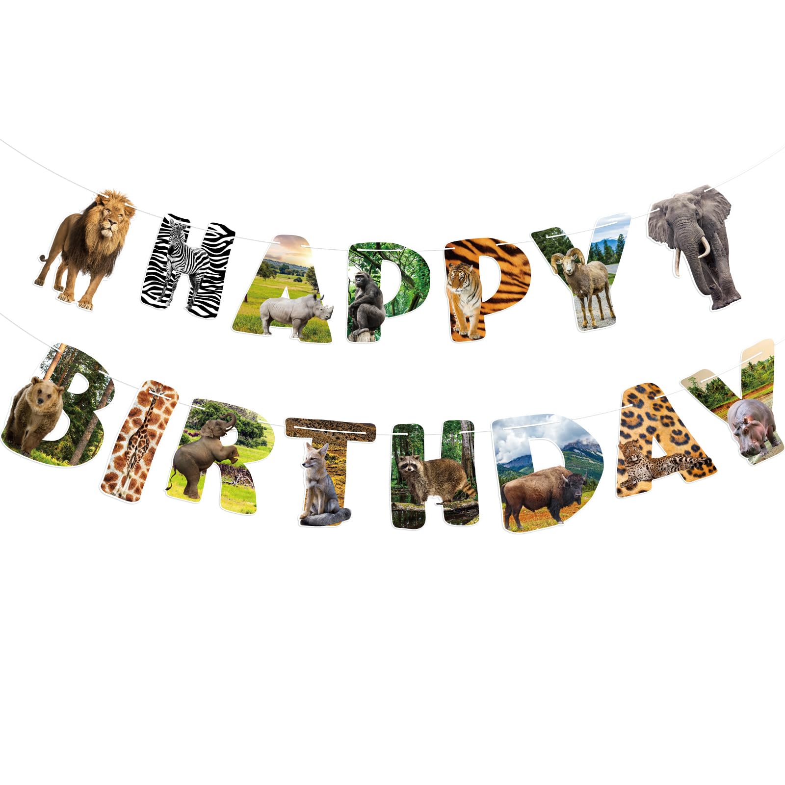 Hooqict Safari Animals banner with animal faces for a playful birthday backdrop
