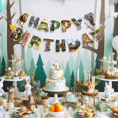 Hooqict Jungle party banner adds vibrant characters to dessert tables