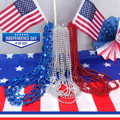 HOOSUN patriotic color mix necklace with red white blue beads, versatile party accessory.