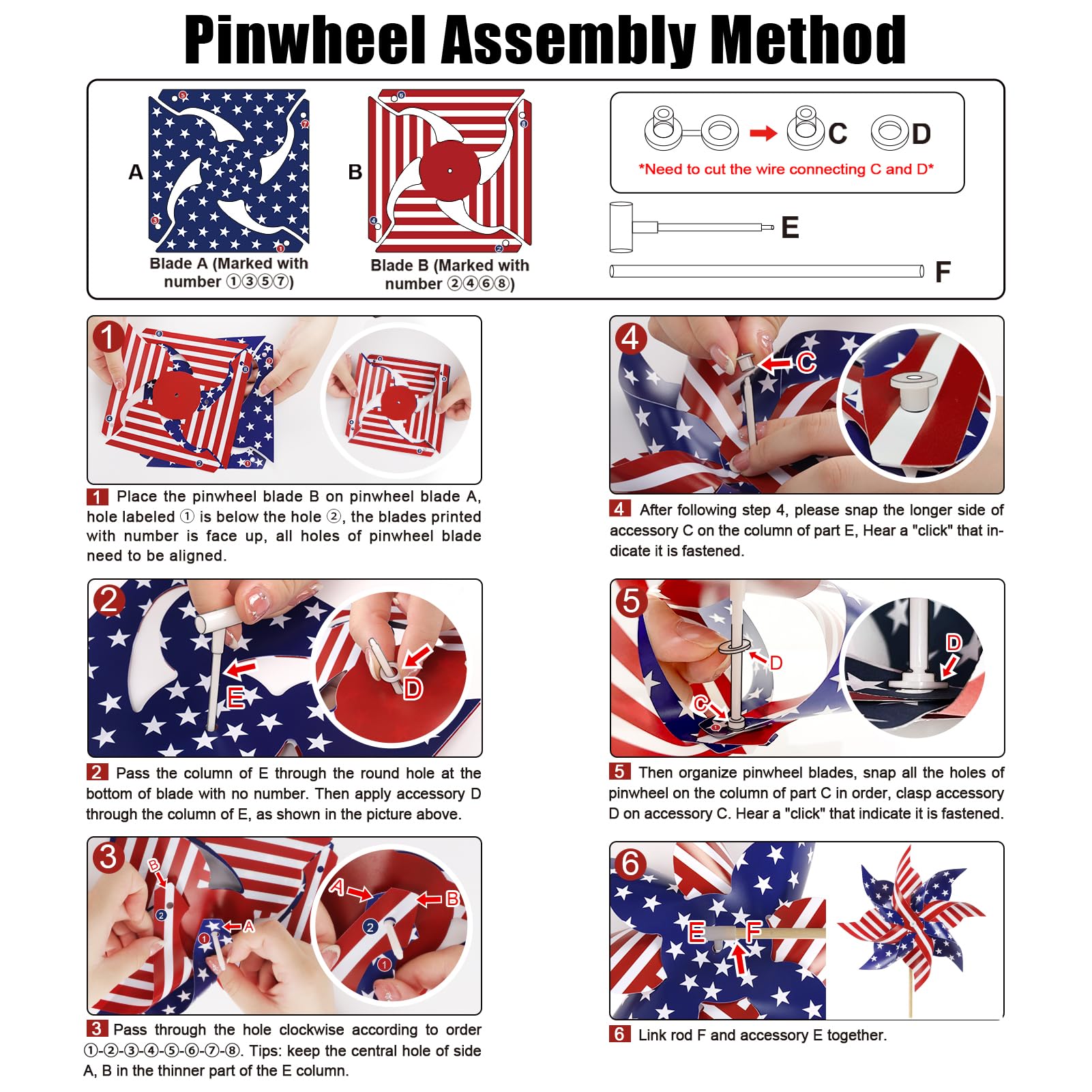HOOSUN assembly-friendly patriotic pinwheels with instructions