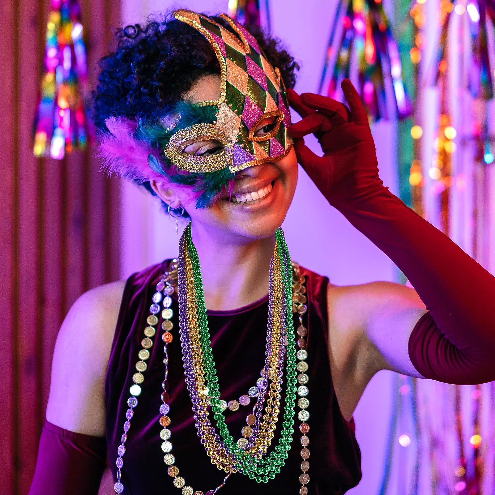 HOOSUN Mardi Gras beads used as home decor accents for festive gatherings