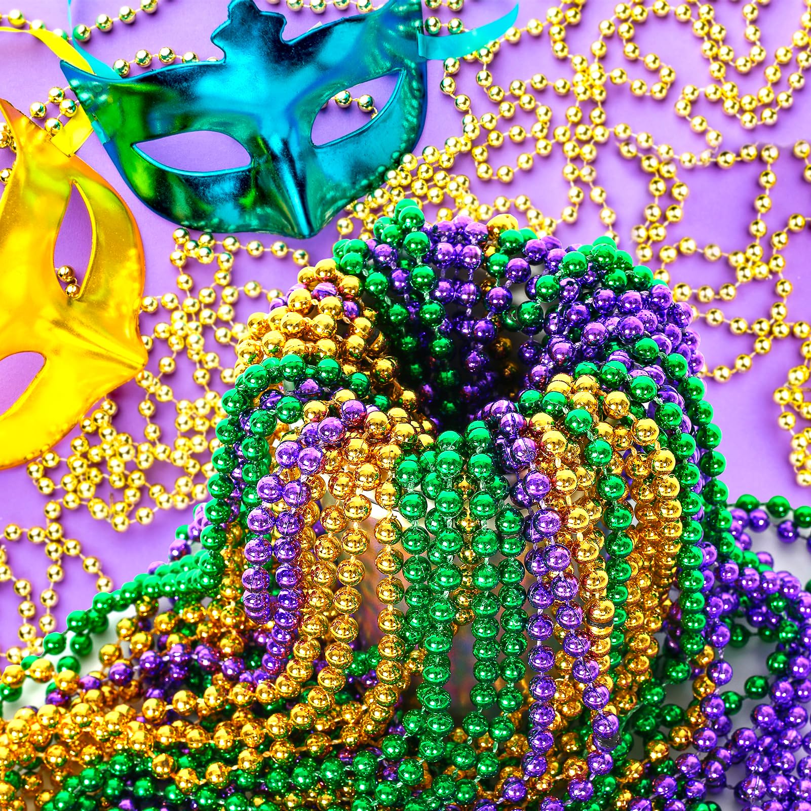 HOOSUN Mardi Gras beads arranged for party decor setup with carnival vibes