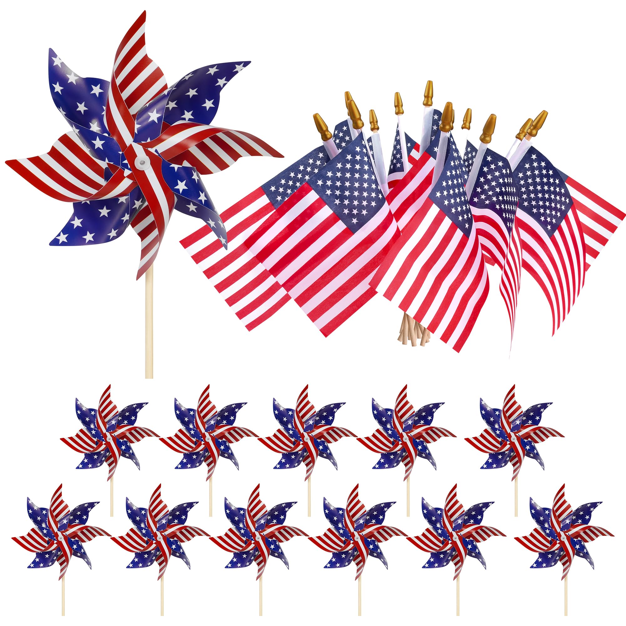 HOOSUN pinwheels with American flags on sticks for outdoor display and viewing