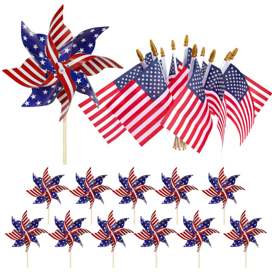 HOOSUN pinwheels with American flags on sticks for outdoor display and viewing