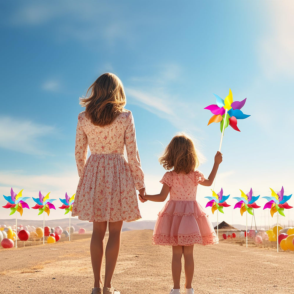 HOOSUN rainbow pinwheels wooden sticks for stable ground placement
