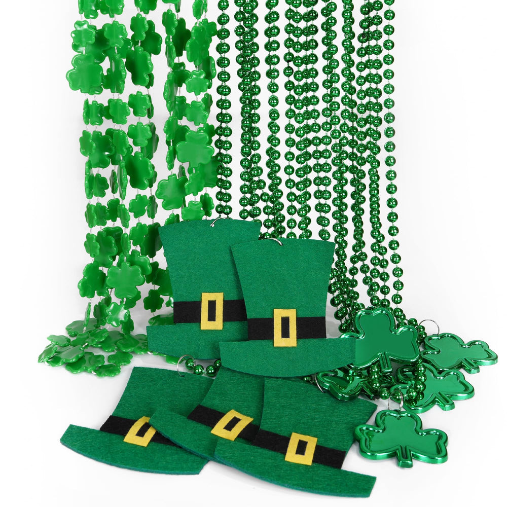 HOOSUN green clover beads necklace for festive St Patrick's Day décor.