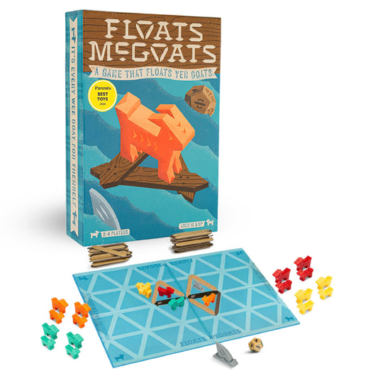 Hootenanny Games Floats McGoats cover shows a goat crew ready for raft adventure