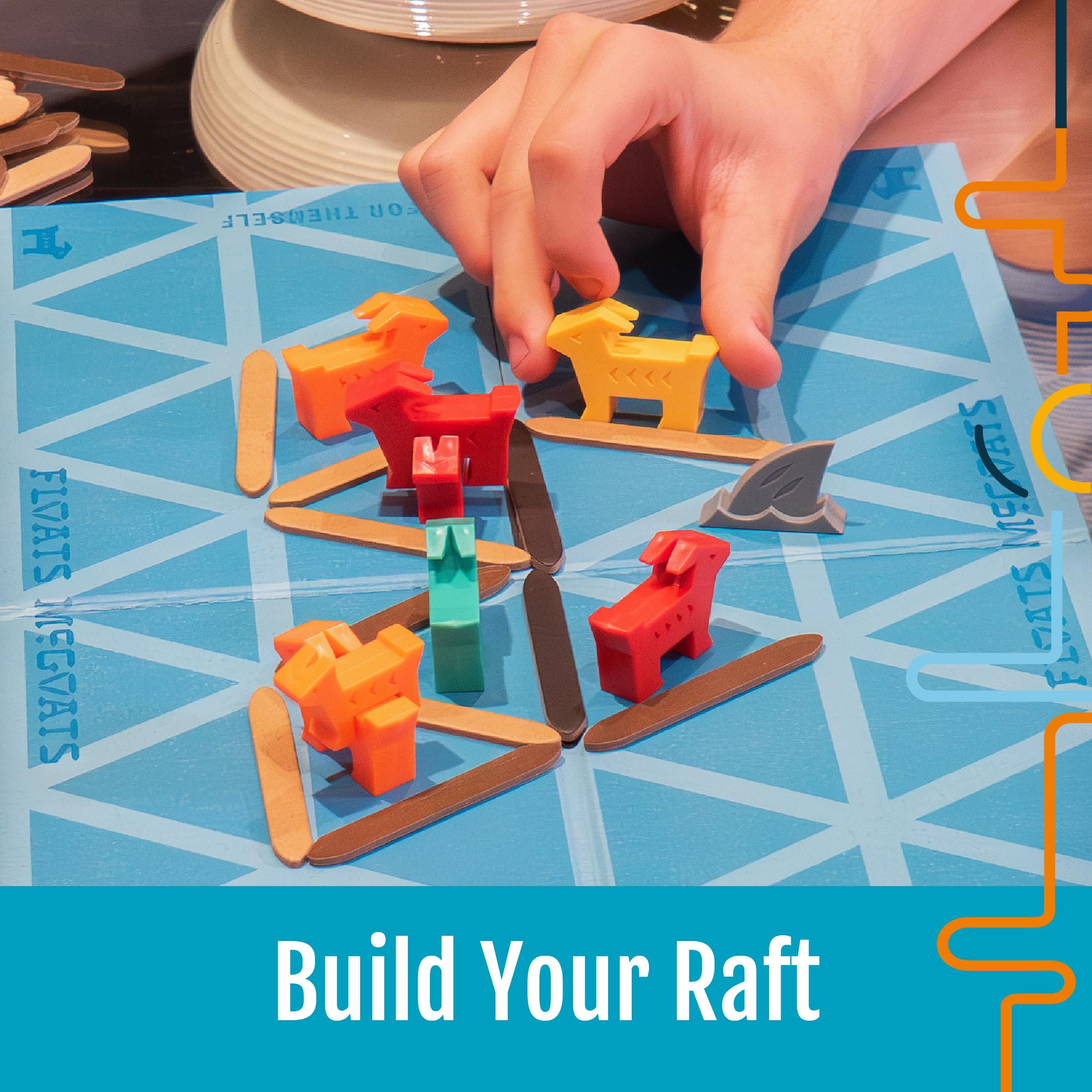 Player boards and shark tiles showcase Floats McGoats gameplay elements