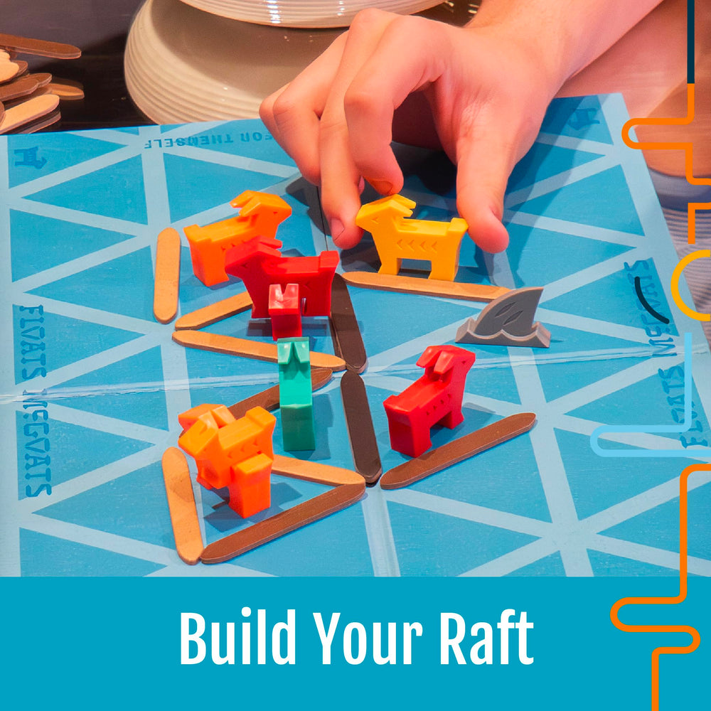 Player boards and shark tiles showcase Floats McGoats gameplay elements